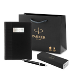 Набор с гравировкой: Блокнот и Шариковая ручка Parker IM Metal Black CT (черный с орнаментом)