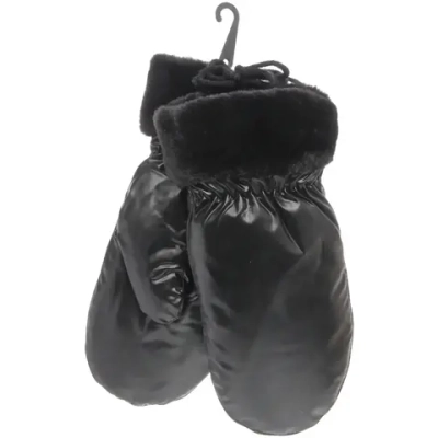 Варежки женские болоневые с утеплителем иск. мех «ZIMA», цвет черный (однотонные / без рисунка, пакет с подвесом)