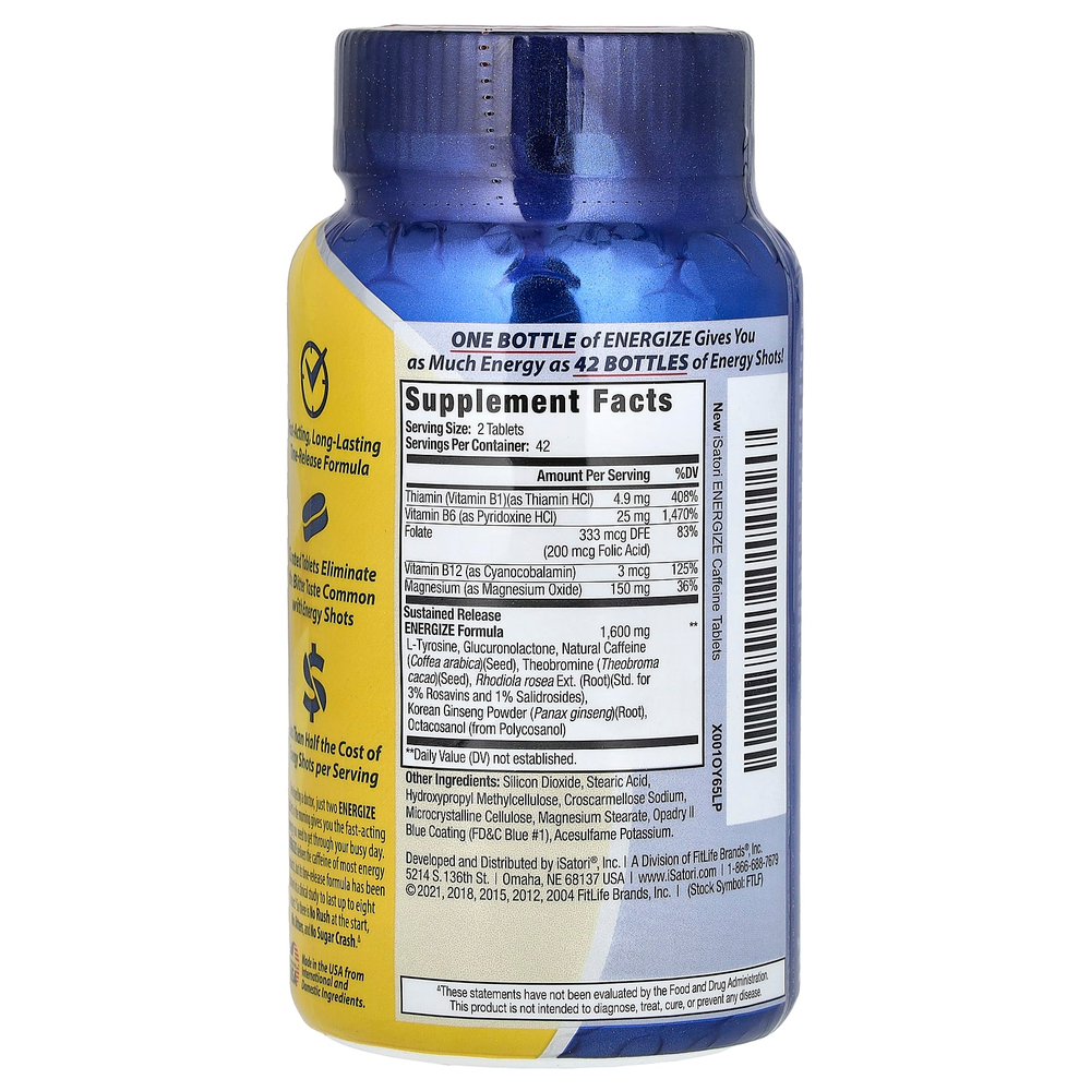 Isatori, Energize, таблетка для повышения энергии на весь день, 84 таблетки
