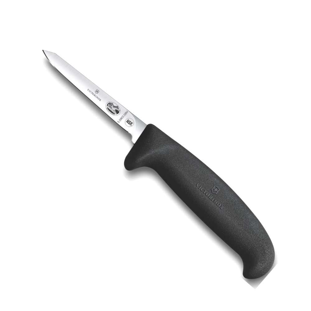 Нож Victorinox разделочный для птицы, лезвие 8 см прямое, черный, в блистере