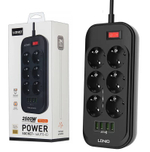 Сетевой фильтр LDNIO SE6403, 6 розетки + 4 USB 3.4A (черный)
