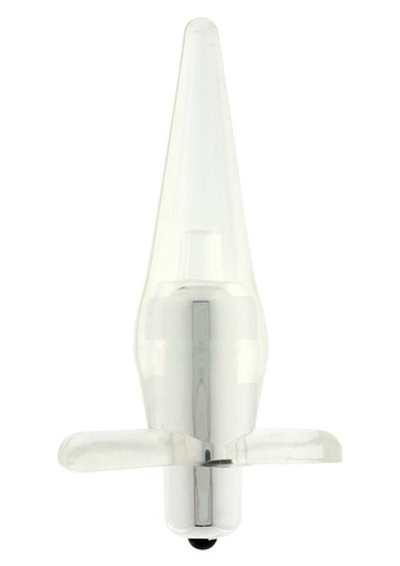 Прозрачная анальная пробка Power Buttplug с вибрацией - 12 см.