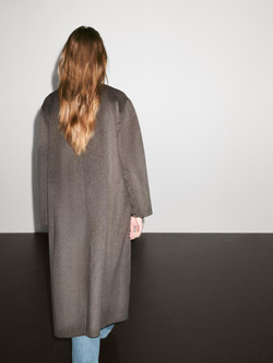 Massimo Dutti Пальто из смесовой шерсти с высоким воротником, серый