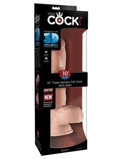 Телесный фаллоимитатор на присоске 10 Triple Density Fat Cock with Balls - 27,9 см. (Цвет: телесный)