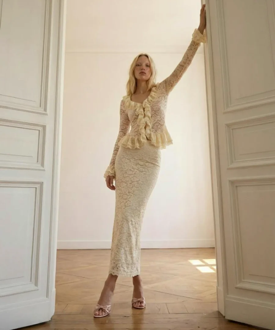 Кардиган с кружевом, Молочный