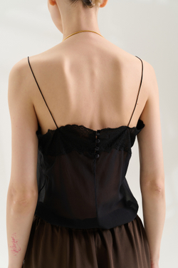 Боди из шелка с кружевом Greep Black