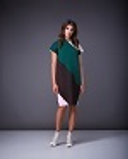 10-02-20 FW Платье прямого кроя с вставками, зеленый, коричневый, розовый XL