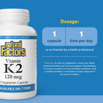 Natural Factors, витамин K2, 100 мкг, 60 вегетарианских капсул