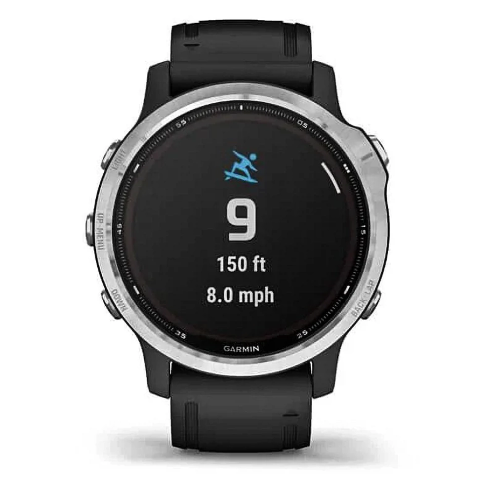 Спортивные наручные часы Garmin Fenix 6S Solar серебристый с черным ремешком 010-02409-00