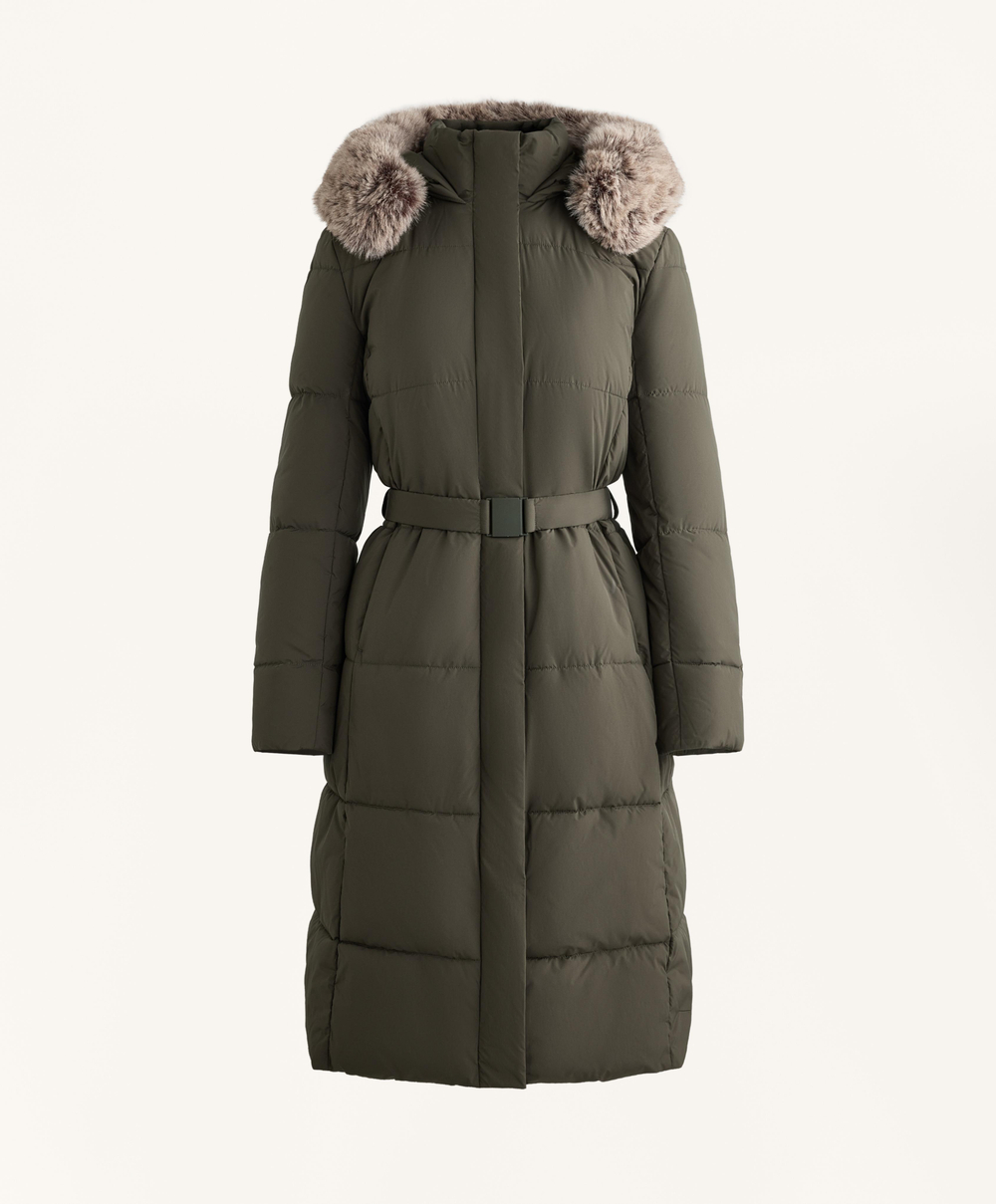 Oysho Длинная водоотталкивающая утепленная куртка Primaloft®, темный хаки