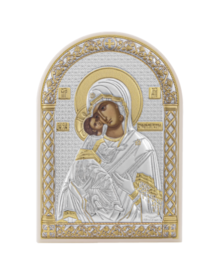 Владимирская БМ, икона арочная, пластик белый 48x68