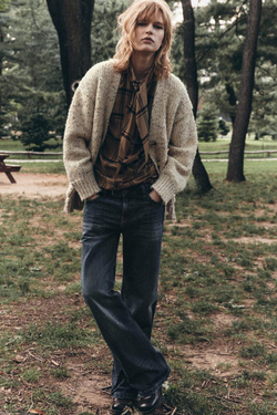 ZARA КАРДИГАН ОВЕРСАЙЗ ТРИКОТАЖНЫЙ, ПЕСОЧНЫЙ МЕЛАНЖ