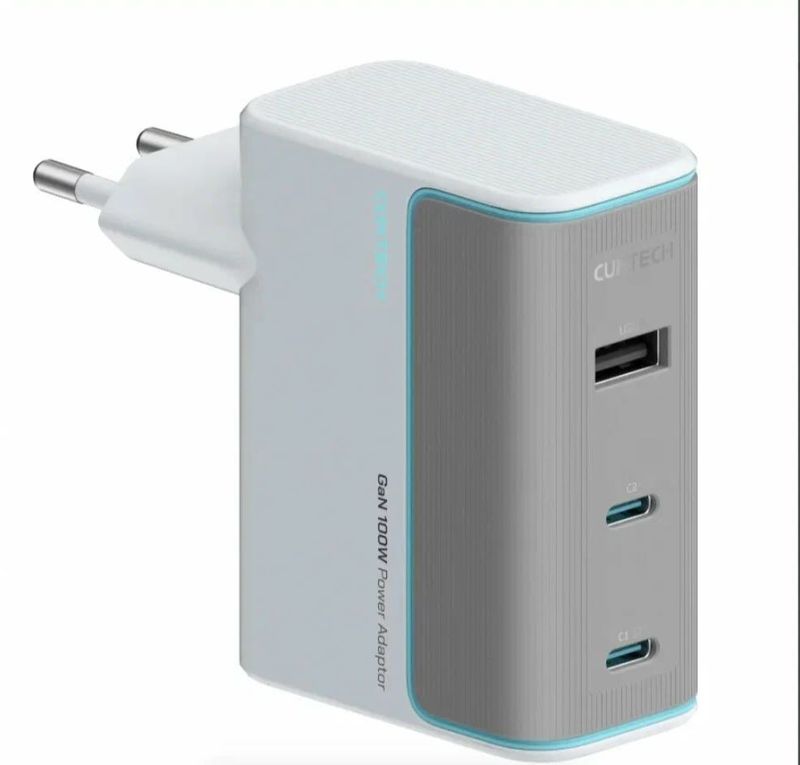 Быстрое зарядное устройство CUKTECH Gan 100W с кабелем USB C, 3-портовый PD, AD1003EU White