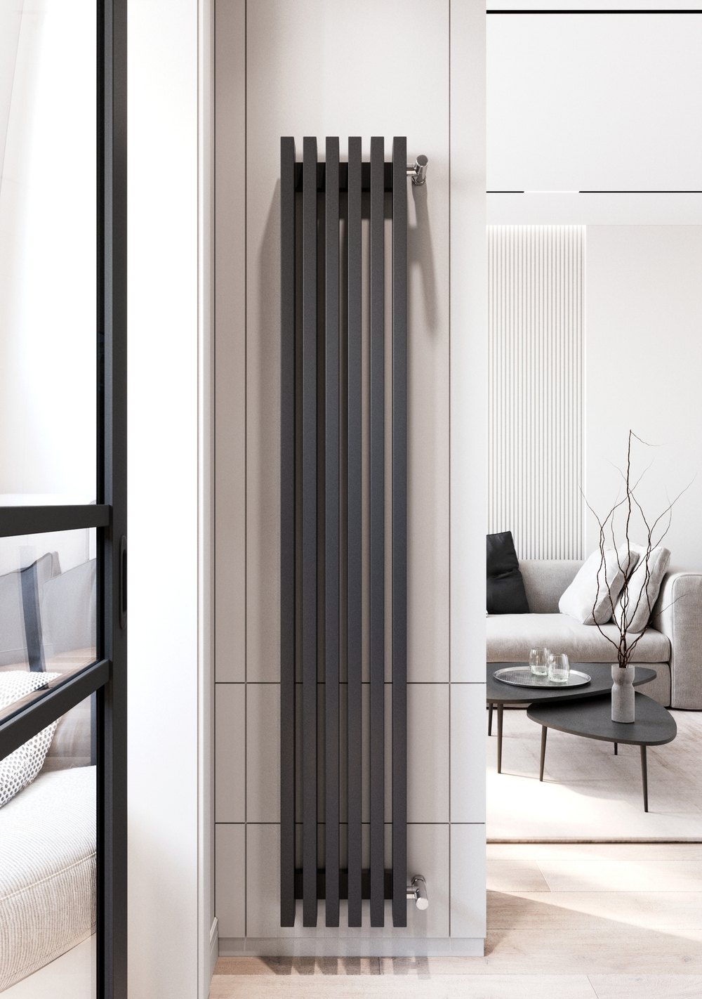 Вертикальные дизайн-радиаторы Grey 1500мм с боковым подключением