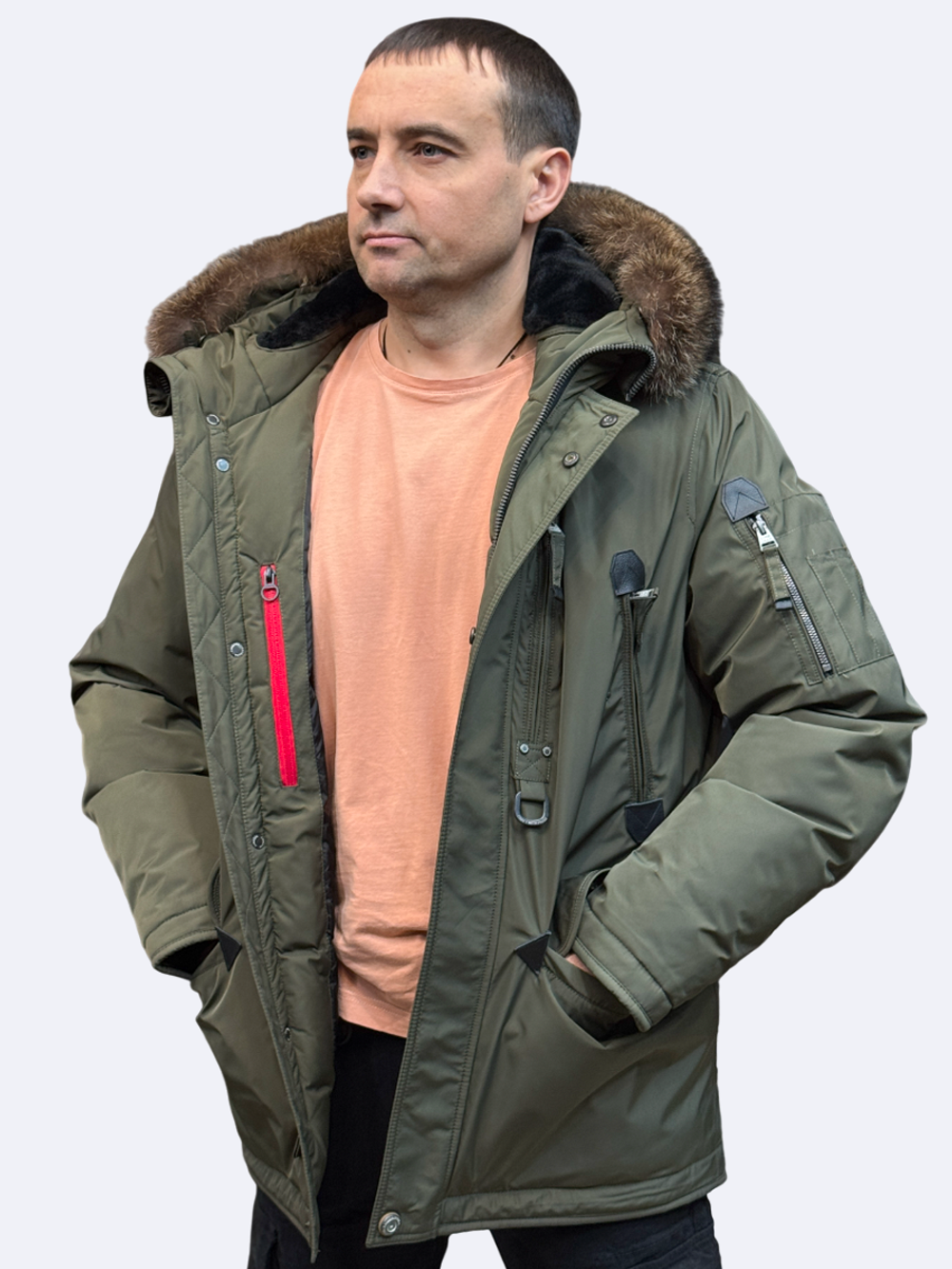 Пуховик зимний хаки