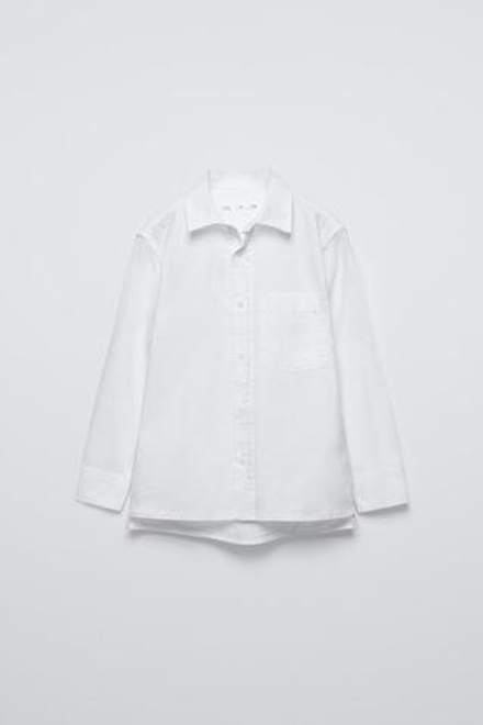 ZARA РУБАШКА ИЗ РЕЛЬЕФНОЙ ТКАНИ С КАРМАНОМ, БЕЛЫЙ