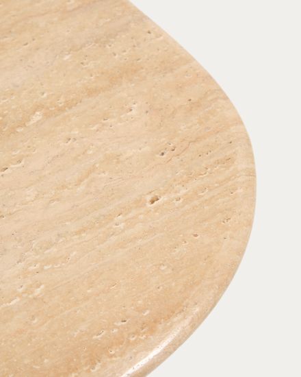 Журнальный столик Pirita из бежевого травертина с ножками из дуба с темной отделкой, 147 x 65 см