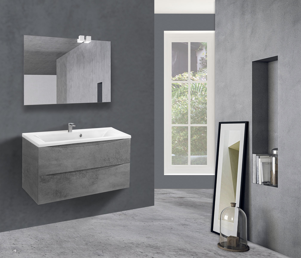 База под раковину Mia 900 подвесная, 2 выкатных ящика soft close, Beton