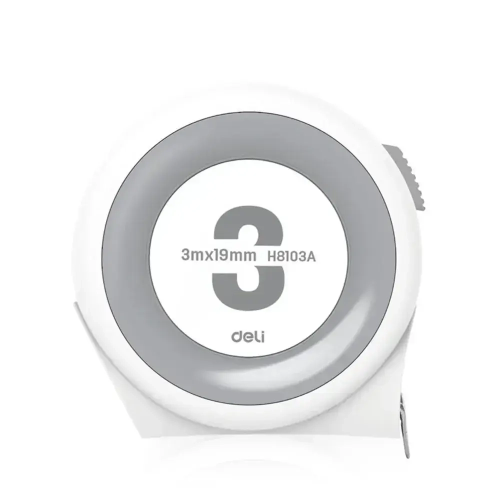 Рулетка "Home Series White" Deli H8103A 3м х 19мм (Эксклюзивный дизайн, клипса, ремешок, подарочная упаковка)
