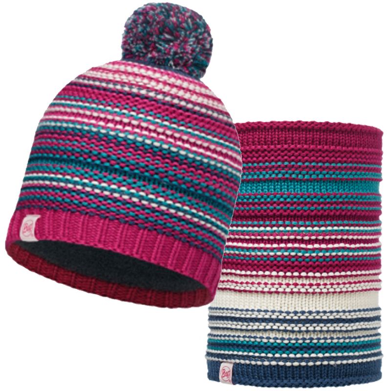 Комплект шарф-шапка вязаный с флисом детский Buff Amity Pink Cerisse Фото 1