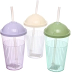 Стакан пластиковый 450мл «Свежесть» с трубочкой, цвета микс
