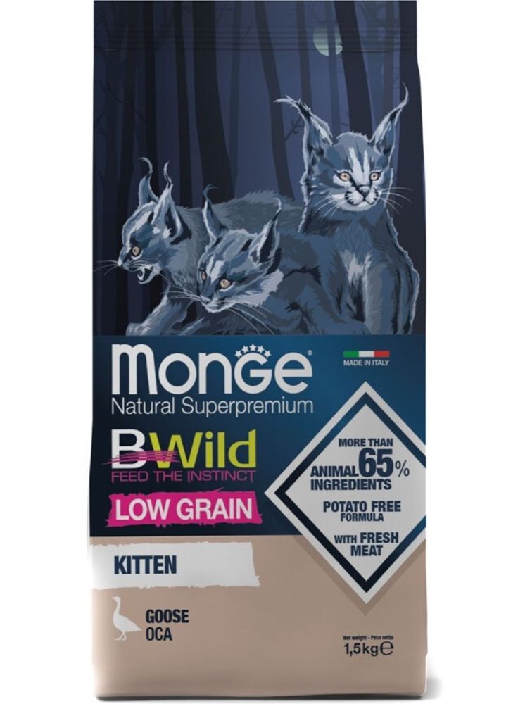 Monge Cat 1.5кг BWild LowGrain Сухой корм для котят Гусь