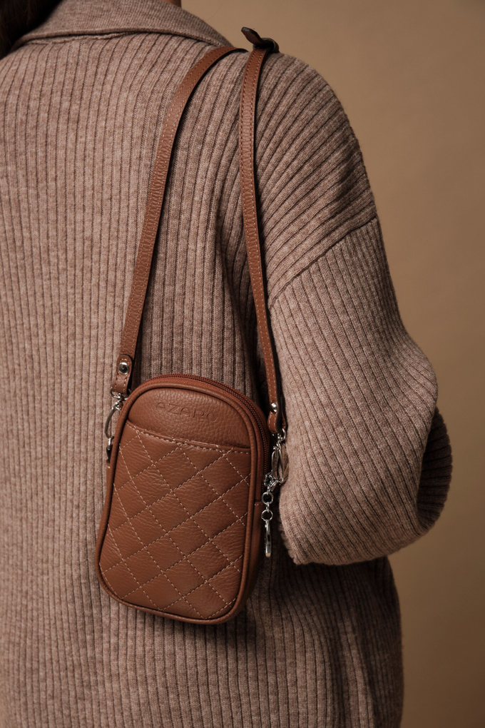 Сумка кожаная на плечо кросс-боди коричневая