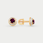 Серьги-пусеты для женщин с рубином и бриллиантами из розового золота 585 пробы (арт. С13814248)