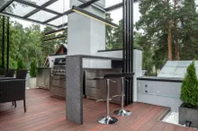 Тумба-основание угловая для овальных керамических грилей Primo XL и Oval 300 Family с выдвижным ящиком, нержавеющая сталь, 90x112х99 см, Ontario, KuhniGrill