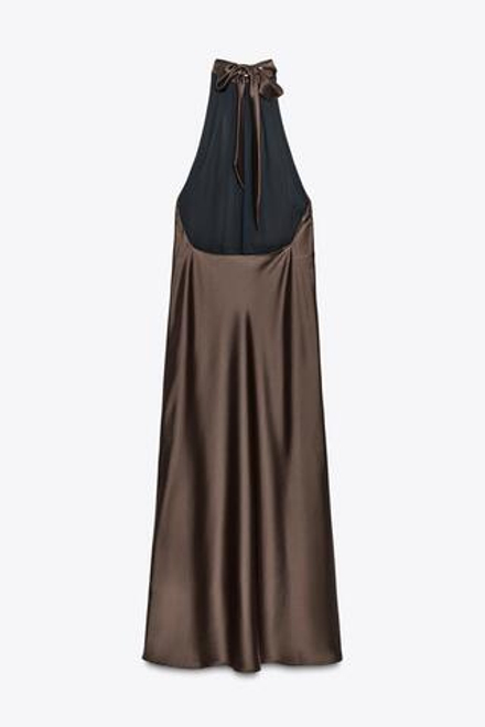 ZARA ПЛАТЬЕ МИДИ С ГОРЛОВИНОЙ ХАЛТЕР, КОРИЧНЕВЫЙ
