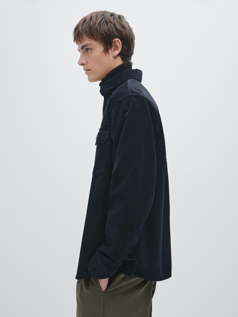 Massimo Dutti Вельветовая куртка-рубашка с карманами, темно-синий