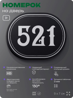 Номерок на дверь квартиры 521, для кабинета, офиса, шильдик 9 х 7 см, черный, Айдентика Технолоджи