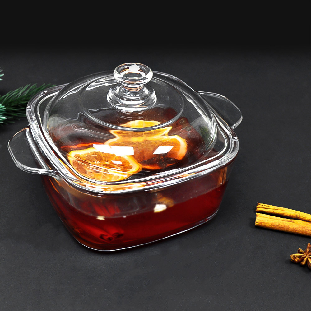 Кастрюля 1л стеклянная с крышкой, h12см, d20см, FBW-1L