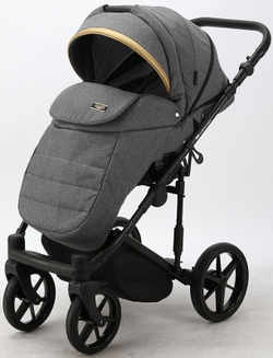 Детская коляска Adamex Rimini 2 в 1 RI07-LUX Т.СЕР+Т.СЕР.КОЖА+ЗОЛОТО.ОТДЕЛКА