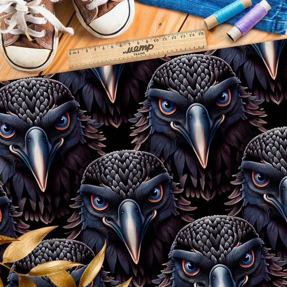 Ткань премиум шифон головы мрачных птиц