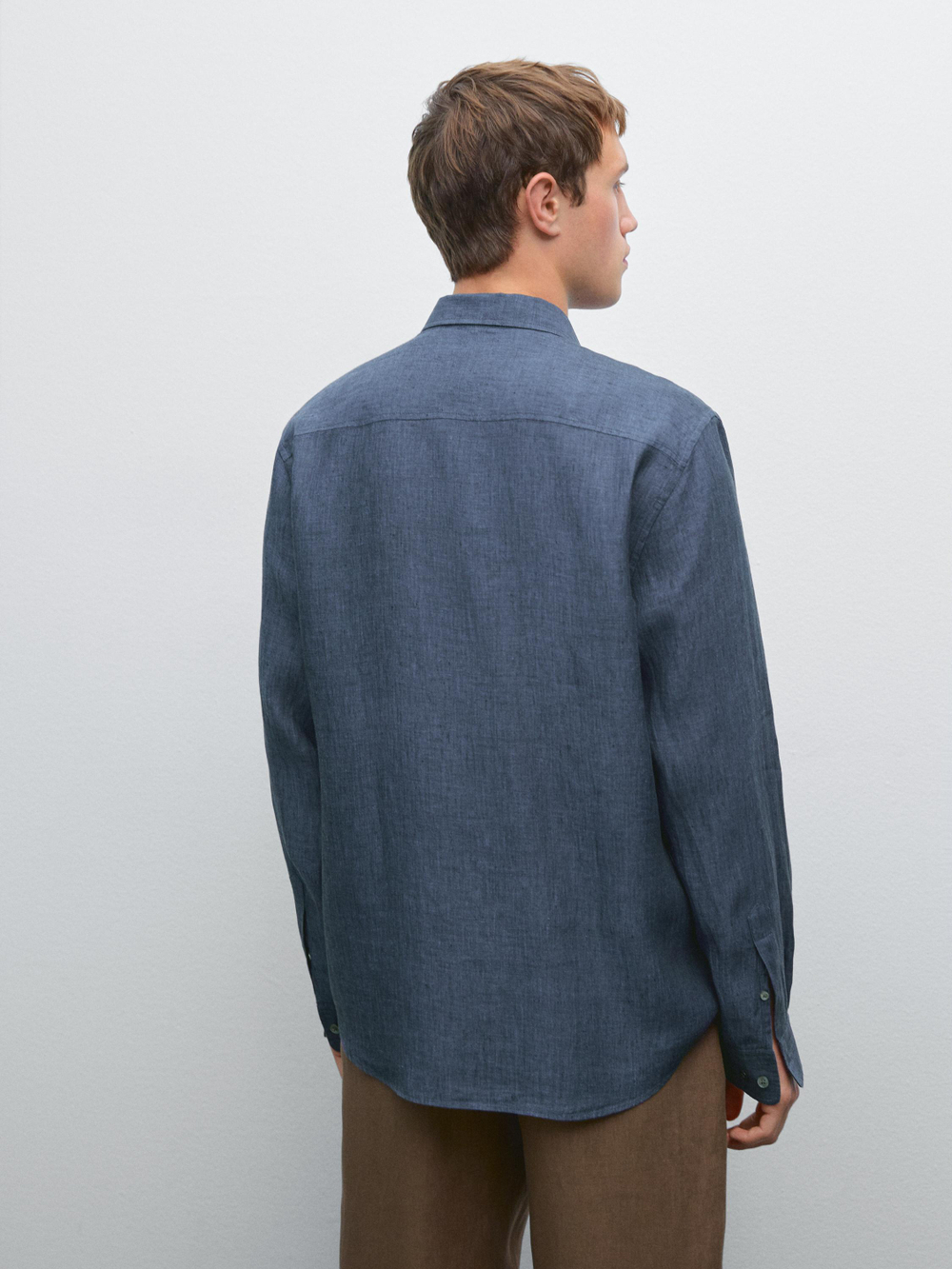 Massimo Dutti Рубашка из 100% льна стандартного кроя, темно-синий