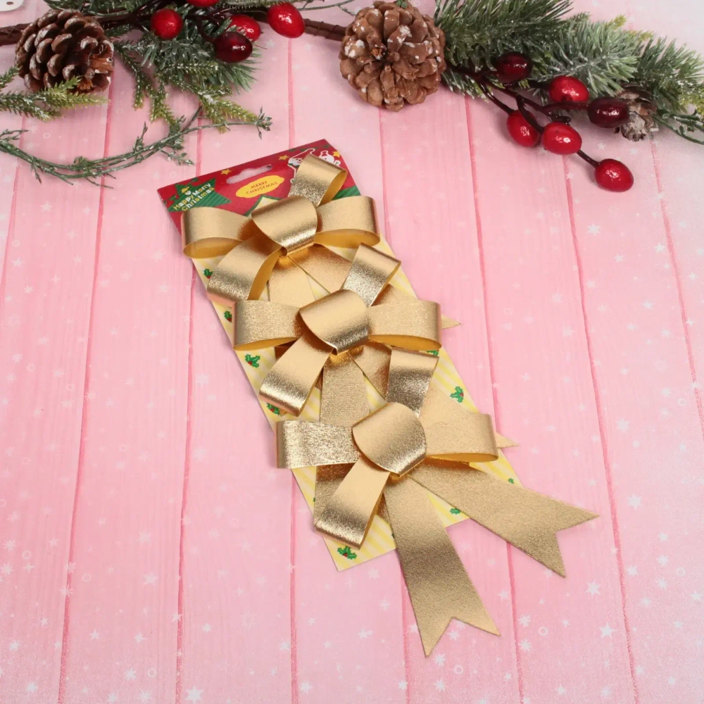 Бант на ёлку «Сказочные блики» (набор 3 шт), Золото