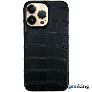Leather Case for iPhone 13 Pro Croco Black (Чёрный крокодил)