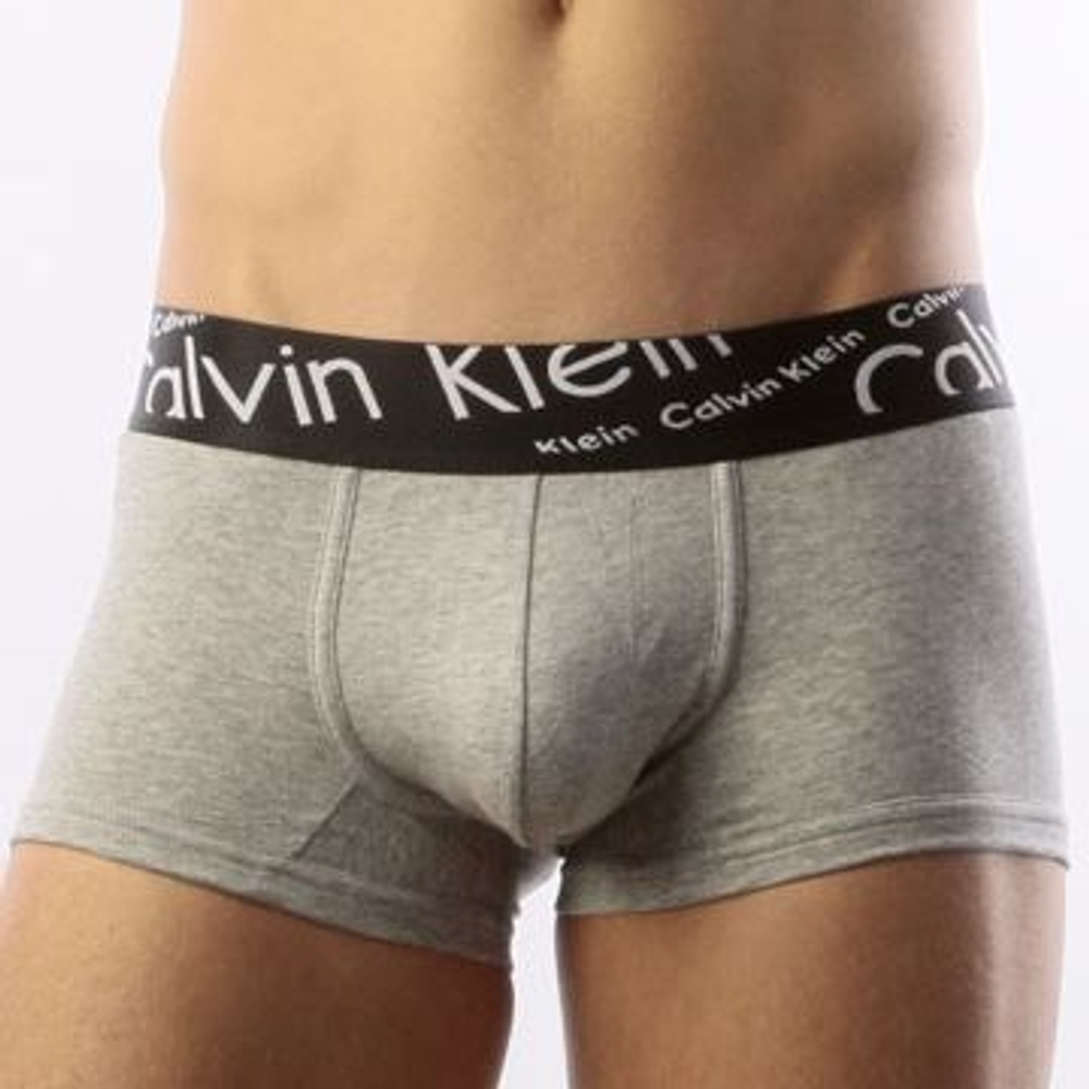 Мужские трусы боксеры серые с черной косой резинкой Calvin Klein Black Waistband Italics Boxer Grey