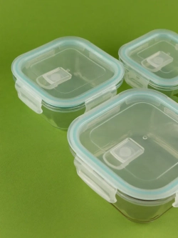 Контейнеры для еды стеклянные, 3 шт, с крышкой, герметичные