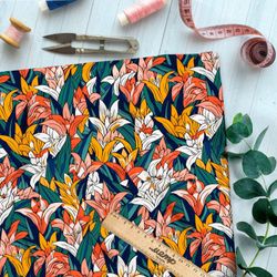 Ткань премиум интерлок волшебные цветочные волны