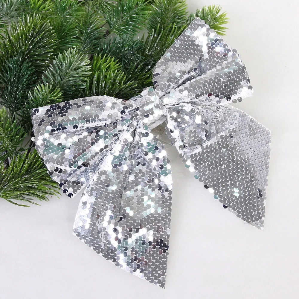 Бант на ёлку «Сияние» 20*22 см, Серебро