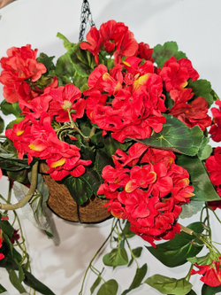 Искусственные цветы Герань густая красная 65см в подвесном кашпо