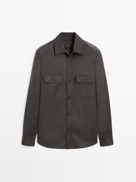 Massimo Dutti Двухслойная куртка-рубашка классического кроя из 100% шерсти, норка