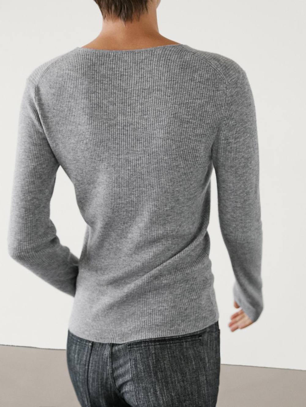 Massimo Dutti Шерстяной свитер в рубчик, светло-серый