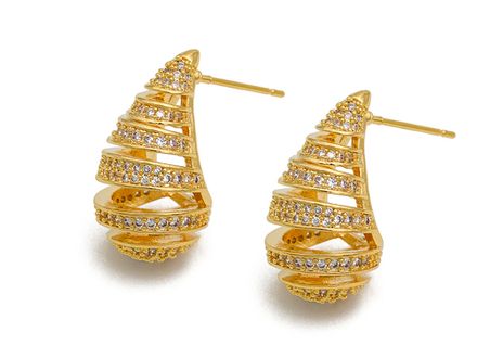 Серьги-гвоздики "Капли-Scroll" 23мм, со стразами