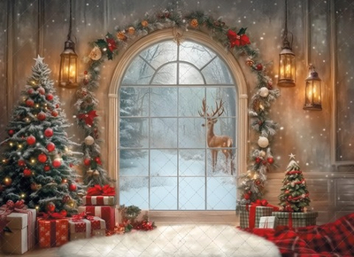 Зимний сюжет с оленем №3 - фон неопреновый