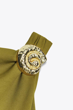 ZARA ПЛАТЬЕ ИЗ ПОЛИАМИДА С РАКУШКОЙ, ОЛИВКОВЫЙ