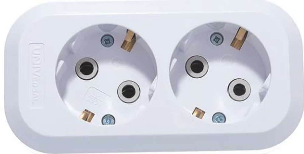 Колодка 2 гнезда, с заземлением, AБС-пластик UNIVersal E302