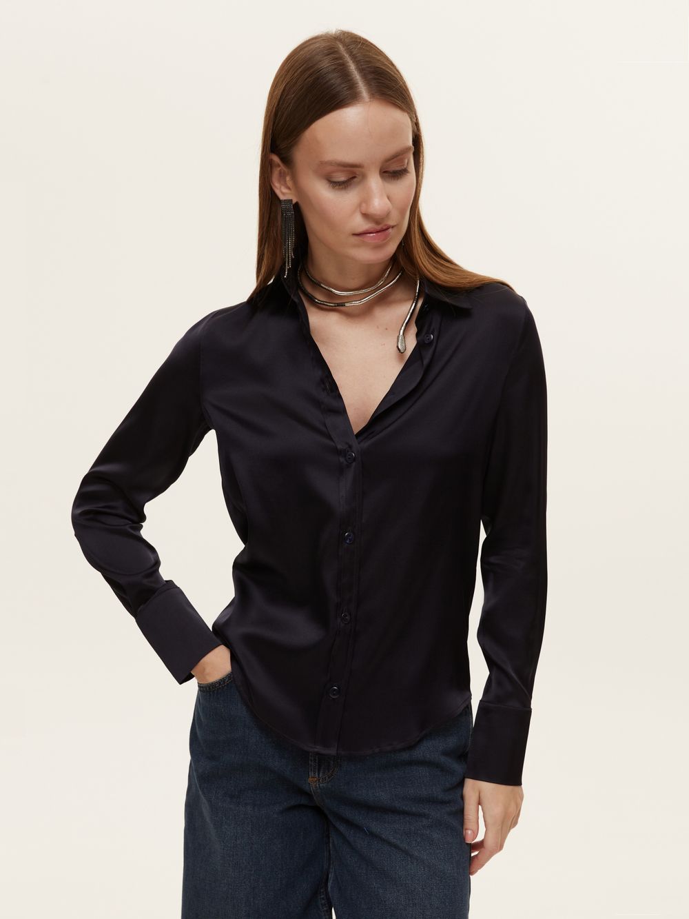 Рубашка Кельн синий шелк